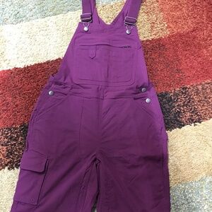 Duluth Heirloom Gardening Bib Short Overalls Burgundy Womens XS Carpenter Cargo